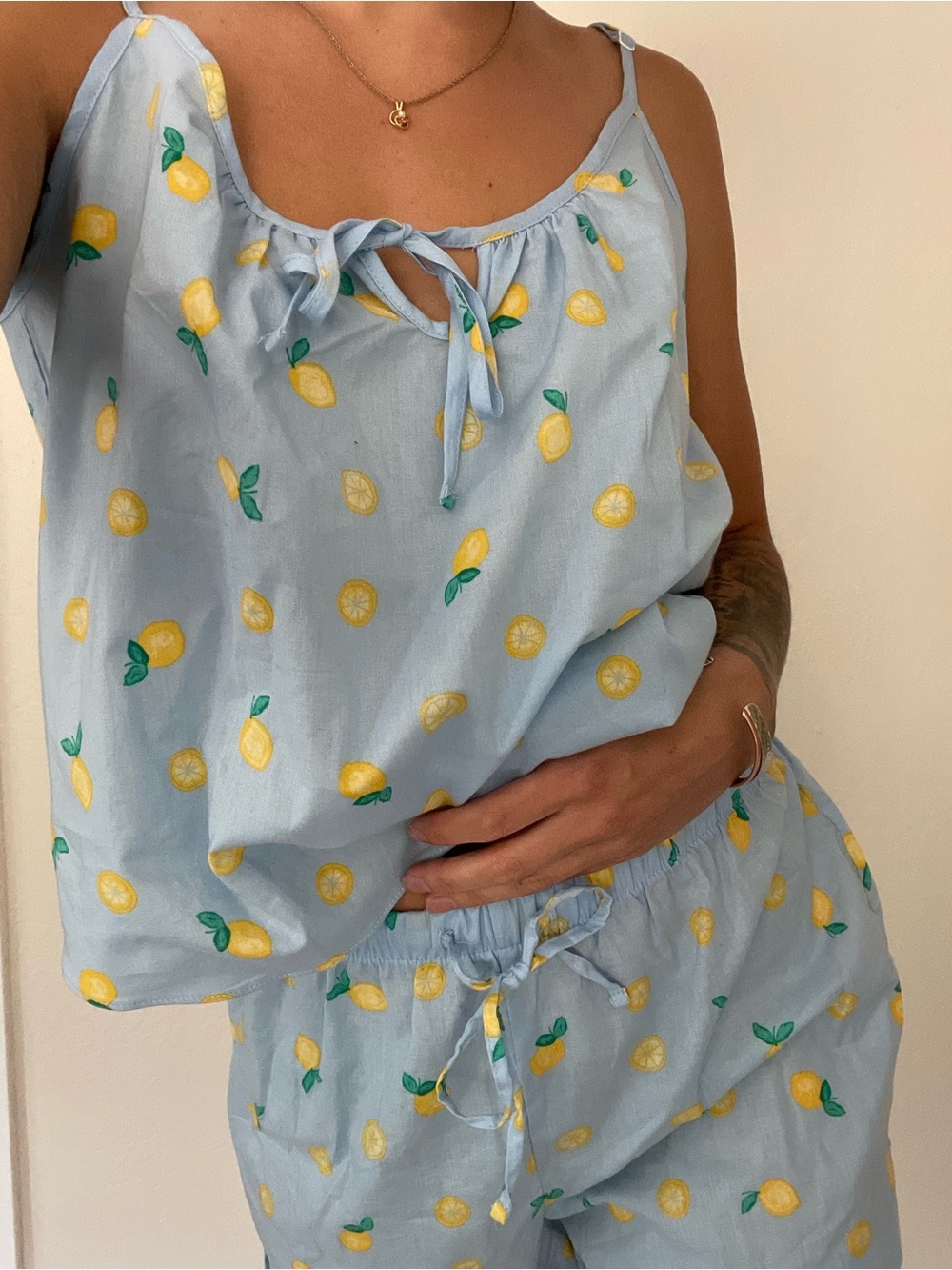 GAP Light Blue Lemon-Print Women's Pajama Set 100% cotton